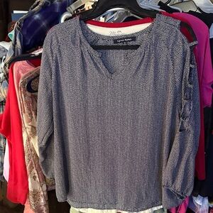 Elegant Blue and White Blouse with Unique Sleeve Design